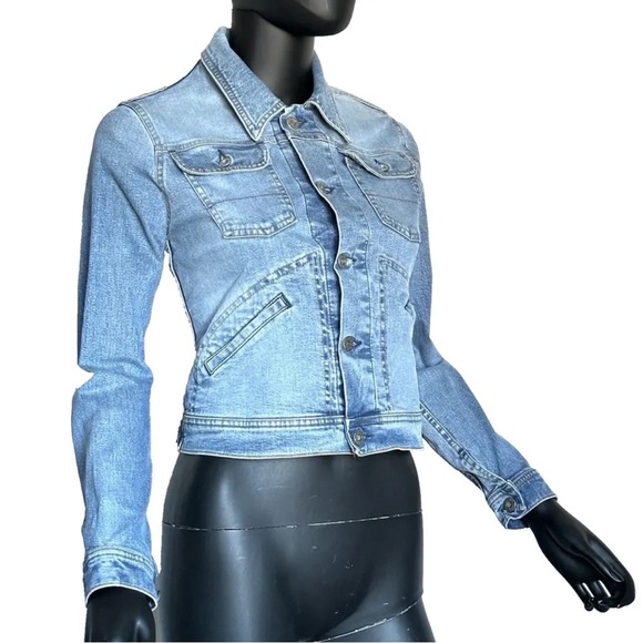 Italy Blue Denim Jacket Button Stretch Jean Jacket XS By DDCLAB Cotton - Picture 1 of 14